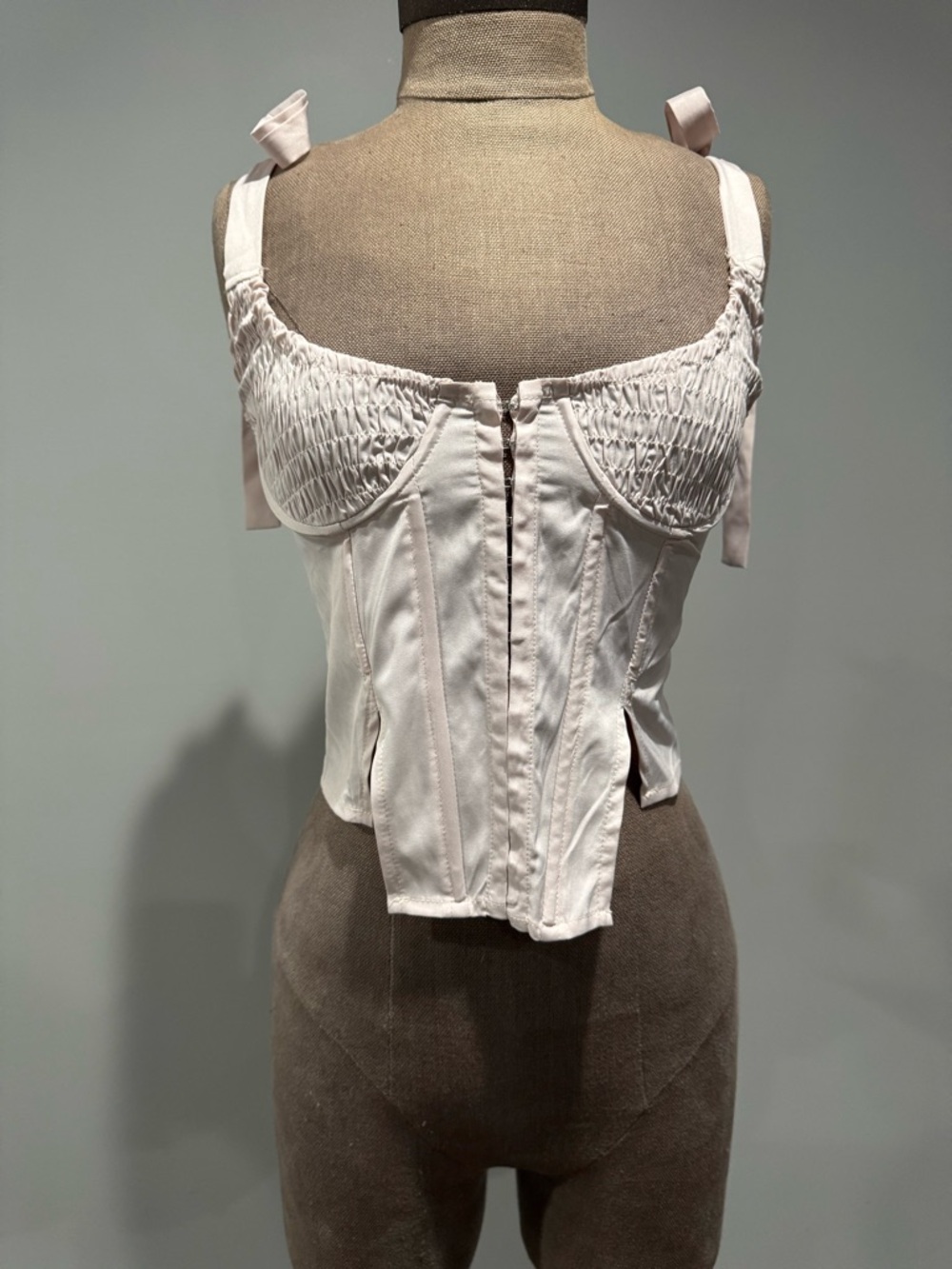 PrettyLittleThing cream textured bust cup hook and eye top cream size 4